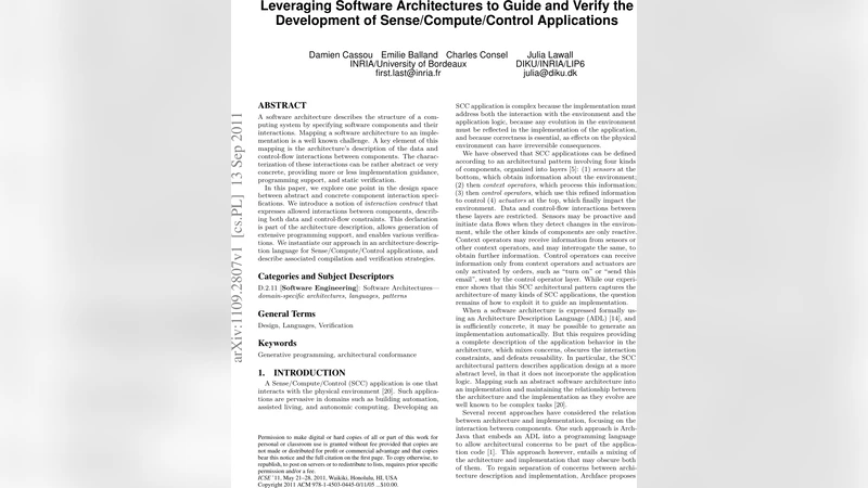 Leveraging Software Architectures to Guide and Verify the Development of   Sense/Compute/Control Applications