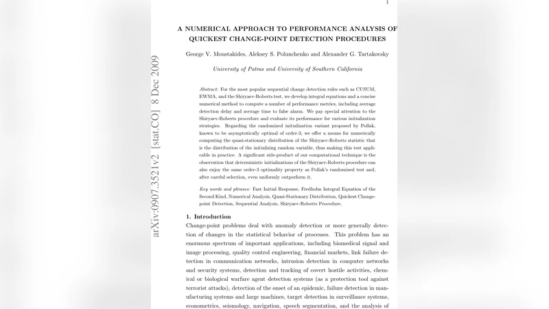 A Numerical Approach to Performance Analysis of Quickest Change-Point   Detection Procedures