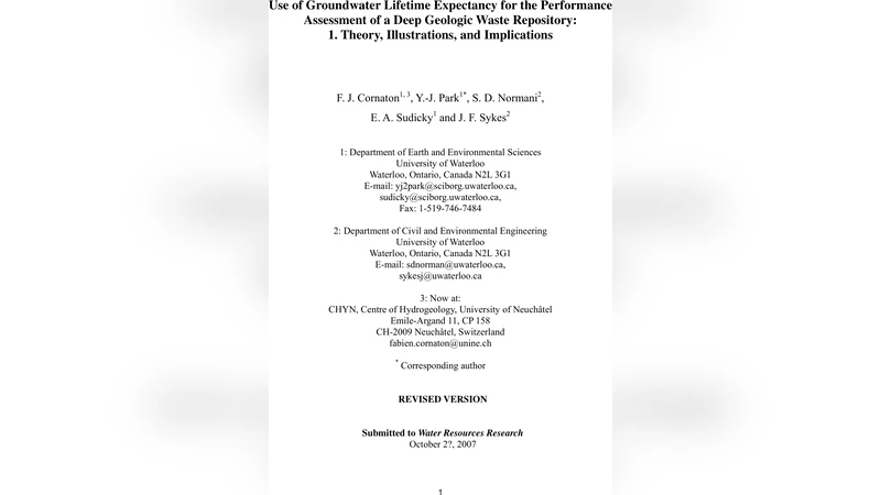 Use of groundwater lifetime expectancy for the performance assessment of   a deep geologic waste repository: 1. Theory, illustrations, and implications