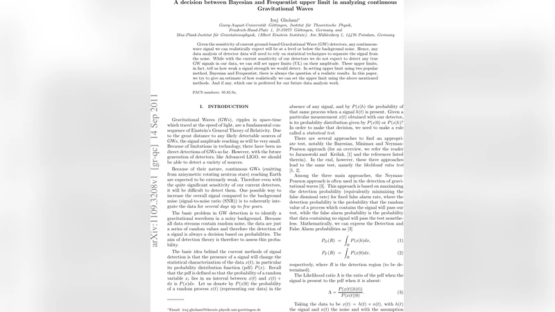 A decision between Bayesian and Frequentist upper limit in analyzing   continuous Gravitational Waves