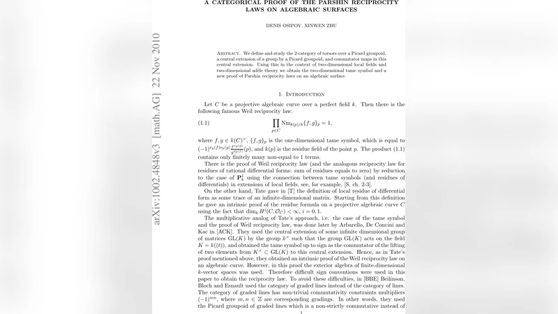 A categorical proof of the Parshin reciprocity laws on algebraic   surfaces