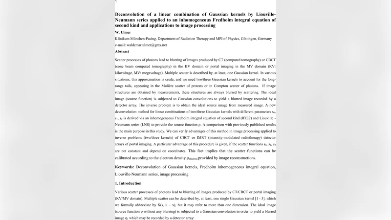 Deconvolution of a linear combination of Gaussian kernels by an   inhomogeneous Fredholm integral equation of second kind and applications to   image processing