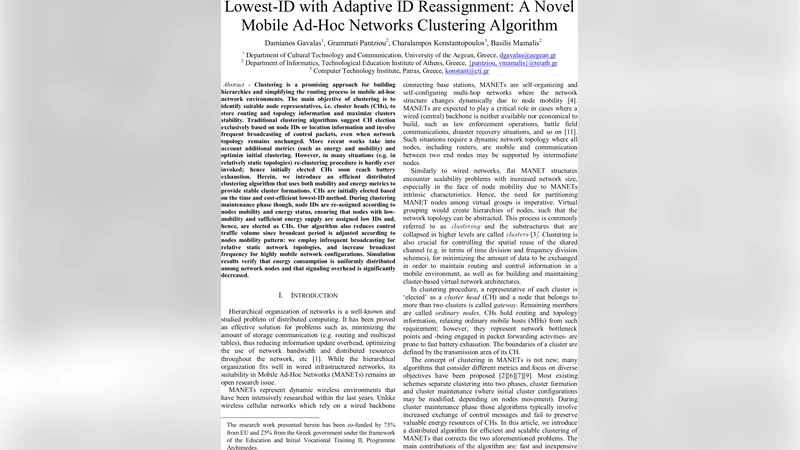 Lowest-ID with Adaptive ID Reassignment: A Novel Mobile Ad-Hoc Networks   Clustering Algorithm