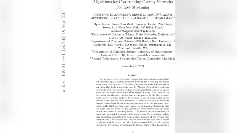 Algorithms for Constructing Overlay Networks For Live Streaming