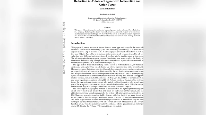 Reduction in X does not agree with Intersection and Union Types   (Extended abstract)
