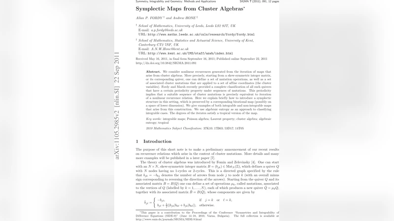 Symplectic Maps from Cluster Algebras