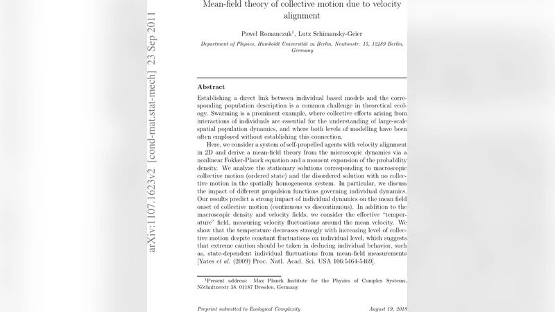 Mean-field theory of collective motion due to velocity alignment