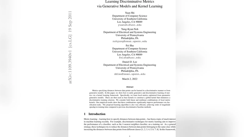 Learning Discriminative Metrics via Generative Models and Kernel   Learning