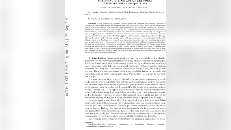 Switching in mass action networks based on linear inequalities