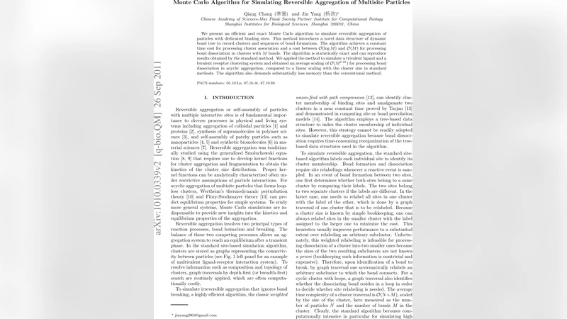 Monte Carlo Algorithm for Simulating Reversible Aggregation of Multisite   Particles