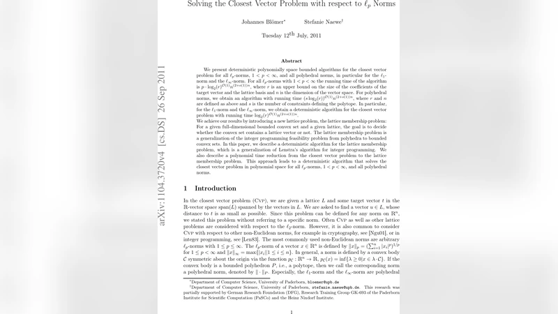 Solving the Closest Vector Problem with respect to l_p Norms