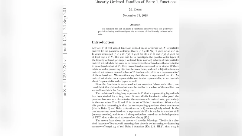 Linearly Ordered Families of Baire 1 Functions