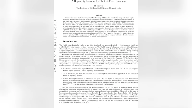 A Regularity Measure for Context Free Grammars