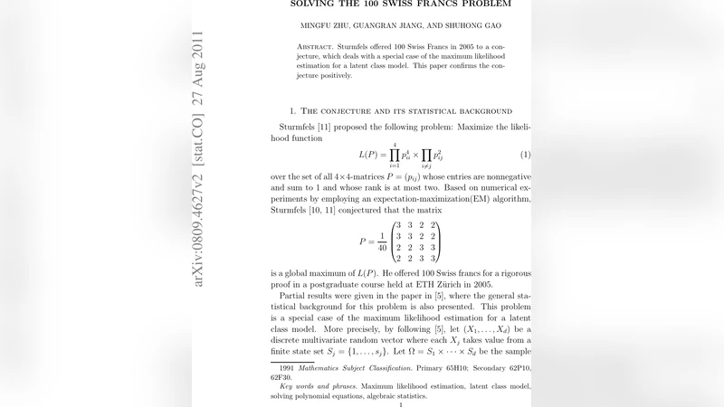 Solving the 100 Swiss Francs Problem