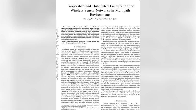 Cooperative and Distributed Localization for Wireless Sensor Networks in   Multipath Environments