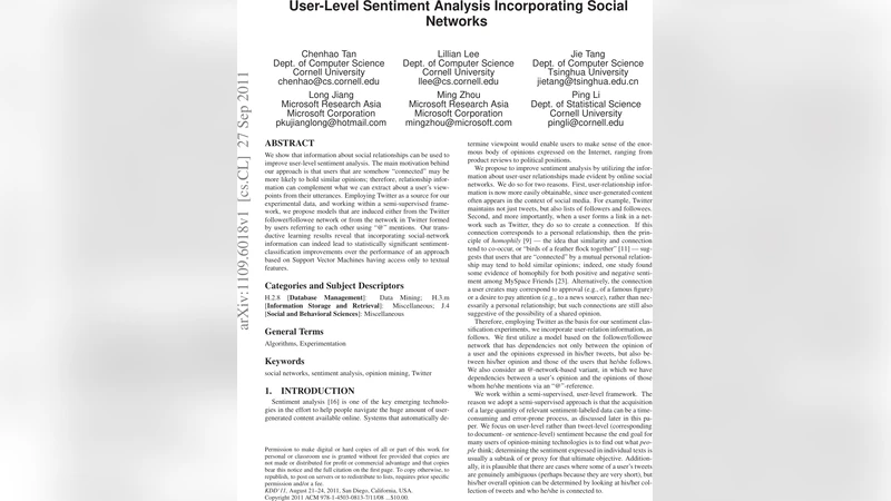 User-level sentiment analysis incorporating social networks