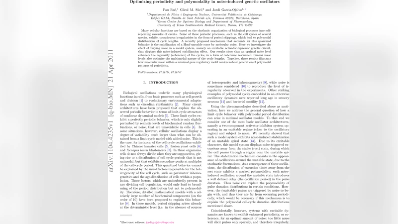 Optimizing periodicity and polymodality in noise-induced genetic   oscillators