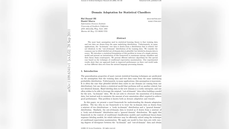 Domain Adaptation for Statistical Classifiers