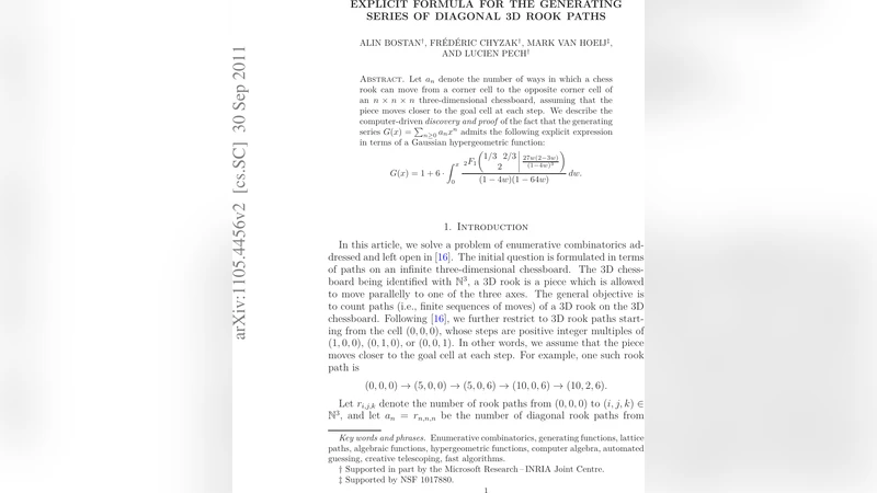 Explicit formula for the generating series of diagonal 3D rook paths