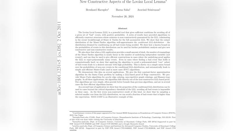 New Constructive Aspects of the Lovasz Local Lemma