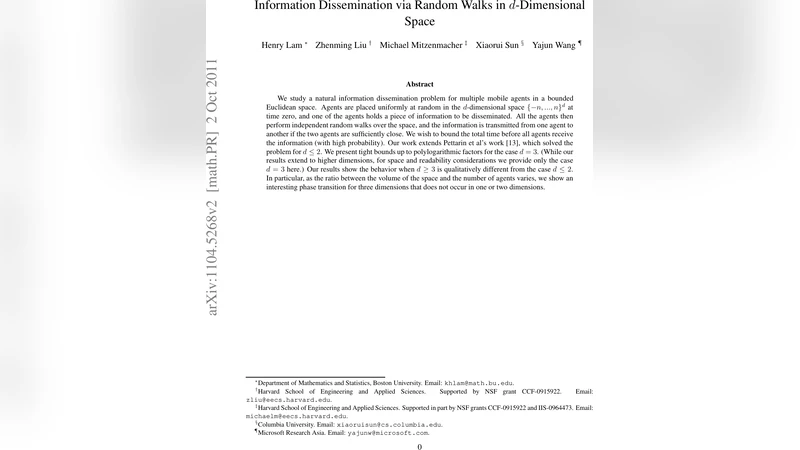 Information Dissemination via Random Walks in d-Dimensional Space