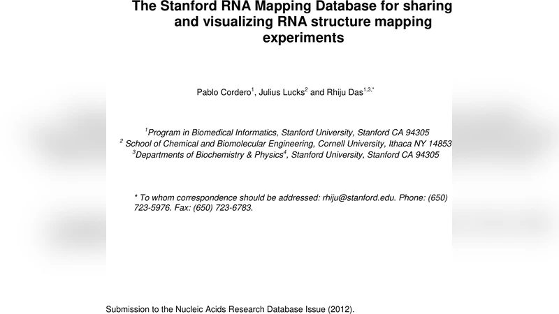 The Stanford RNA Mapping Database for sharing and visualizing RNA   structure mapping experiments