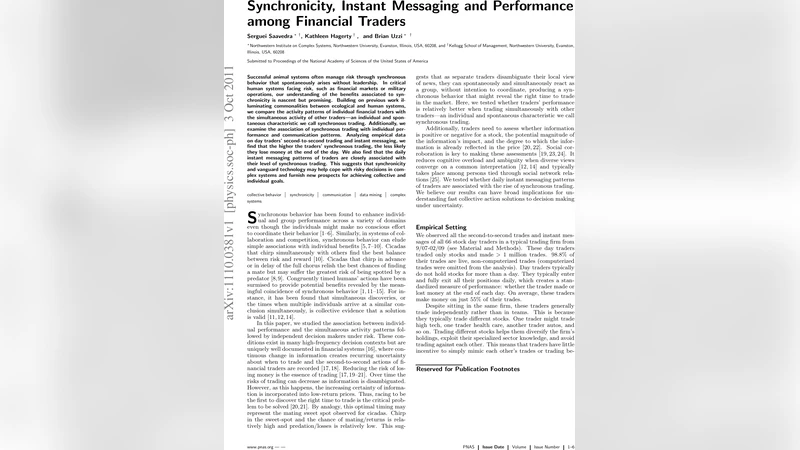 Synchronicity, Instant Messaging and Performance among Financial Traders