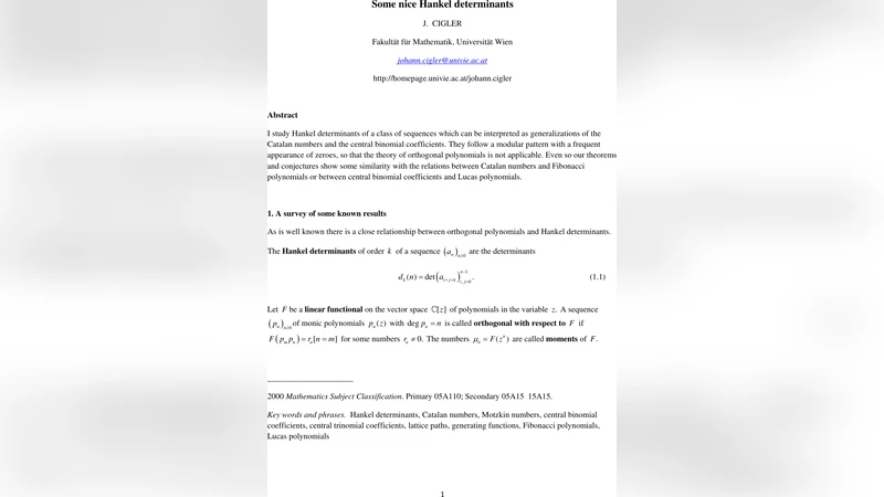 Some nice Hankel determinants