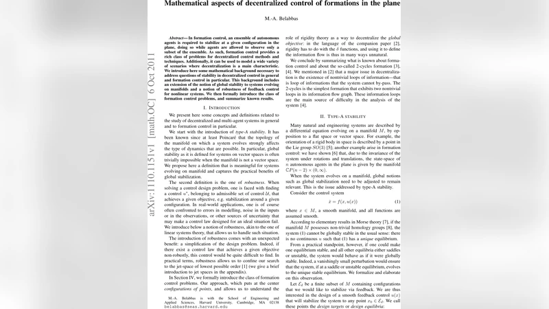 Mathematical aspects of decentralized control of formations in the plane