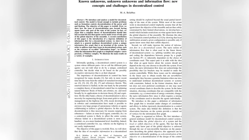 Known unknowns, unknown unknowns and information flow: new concepts in   decentralized control