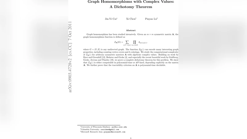 Graph Homomorphisms with Complex Values: A Dichotomy Theorem