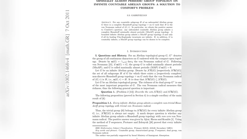 Minimally almost periodic group topology on infinite countable Abelian   groups: A solution to Comforts question