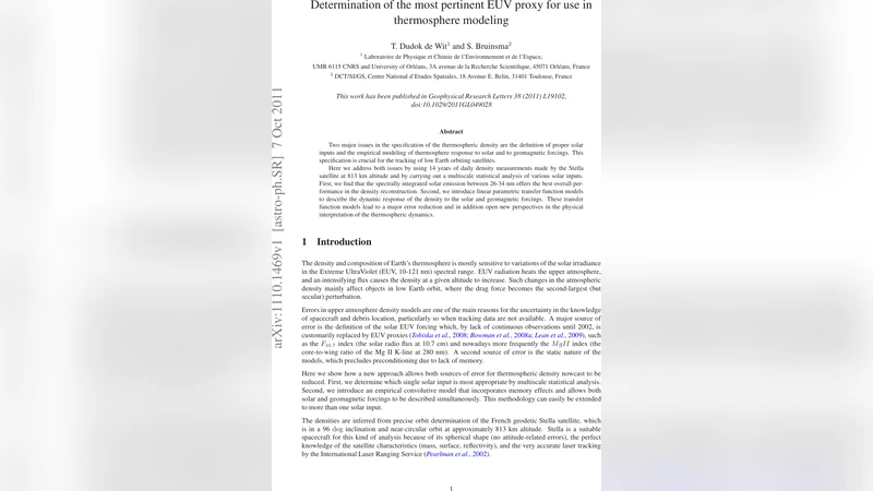 Determination of the most pertinent EUV proxy for use in thermosphere   modeling