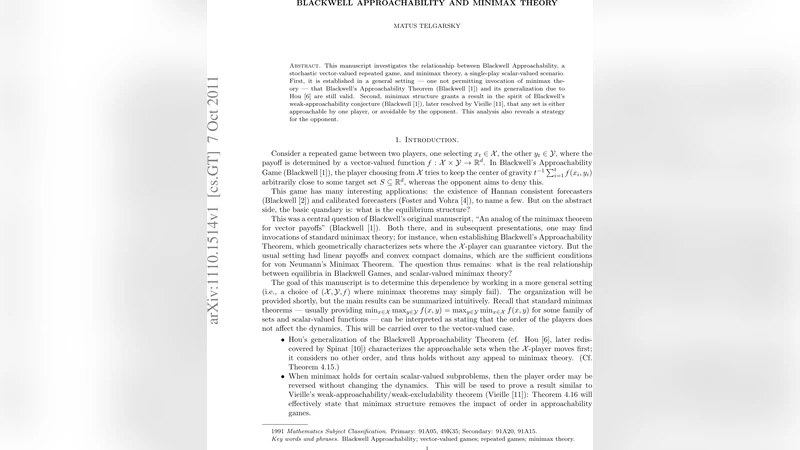 Blackwell Approachability and Minimax Theory