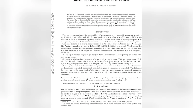 Connected economically metrizable spaces