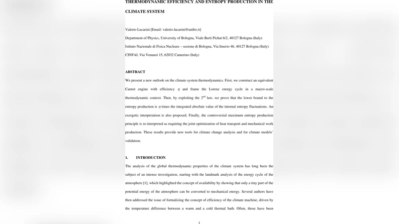 Thermodynamic Efficiency and Entropy Production in the Climate System