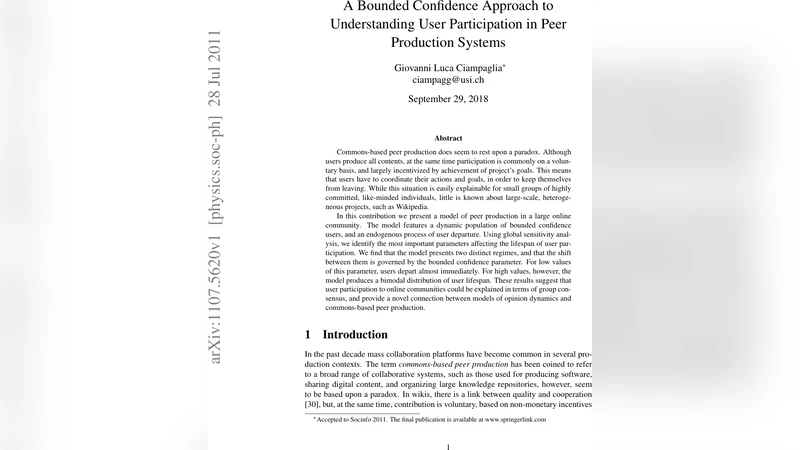 A bounded confidence approach to understanding user participation in   peer production systems