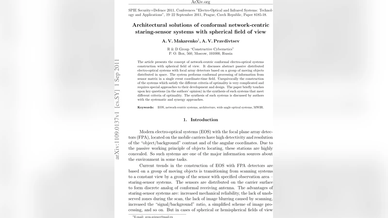 Architectural solutions of conformal network-centric staring-sensor   systems with spherical field of view