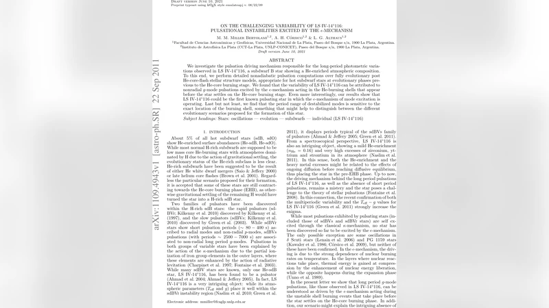 On the challenging variability of LS IV-14{deg}116: pulsational   instabilities excited by the {epsilon}-mechanism