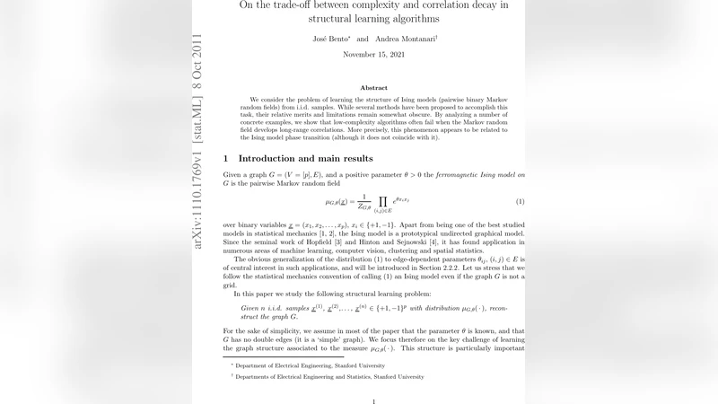 On the trade-off between complexity and correlation decay in structural   learning algorithms