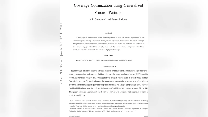 Coverage Optimization using Generalized Voronoi Partition