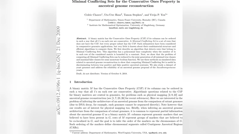 Minimal Conflicting Sets for the Consecutive Ones Property in ancestral   genome reconstruction