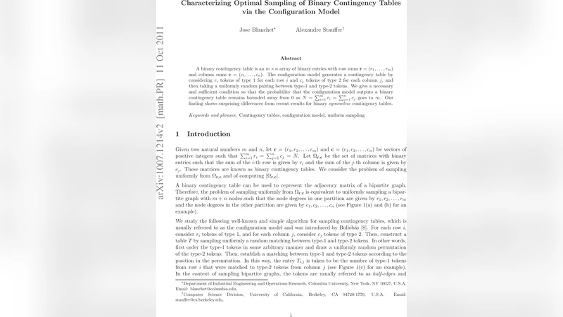 Characterizing Optimal Sampling of Binary Contingency Tables via the   Configuration Model