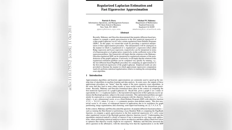 Regularized Laplacian Estimation and Fast Eigenvector Approximation