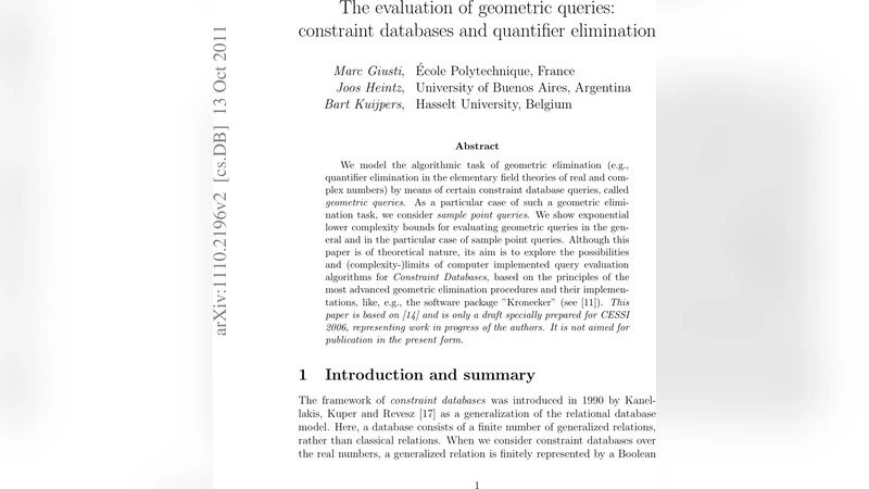 The evaluation of geometric queries: constraint databases and quantifier   elimination
