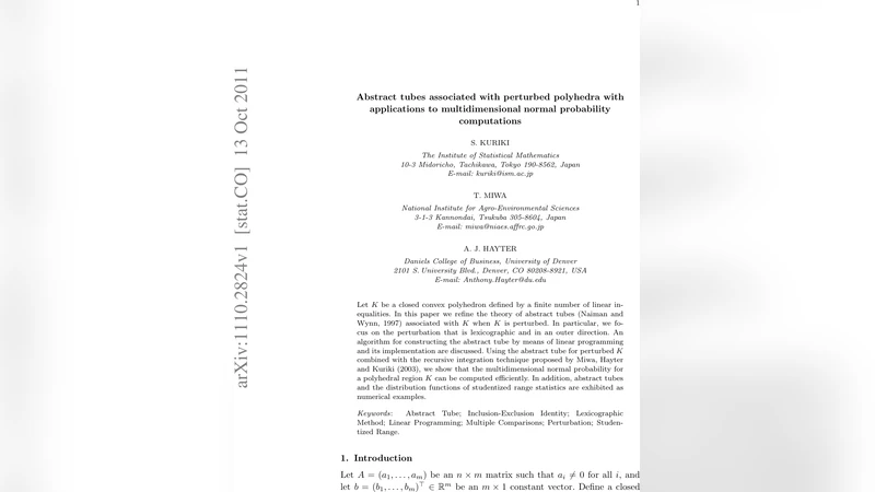Abstract tubes associated with perturbed polyhedra with applications to   multidimensional normal probability computations
