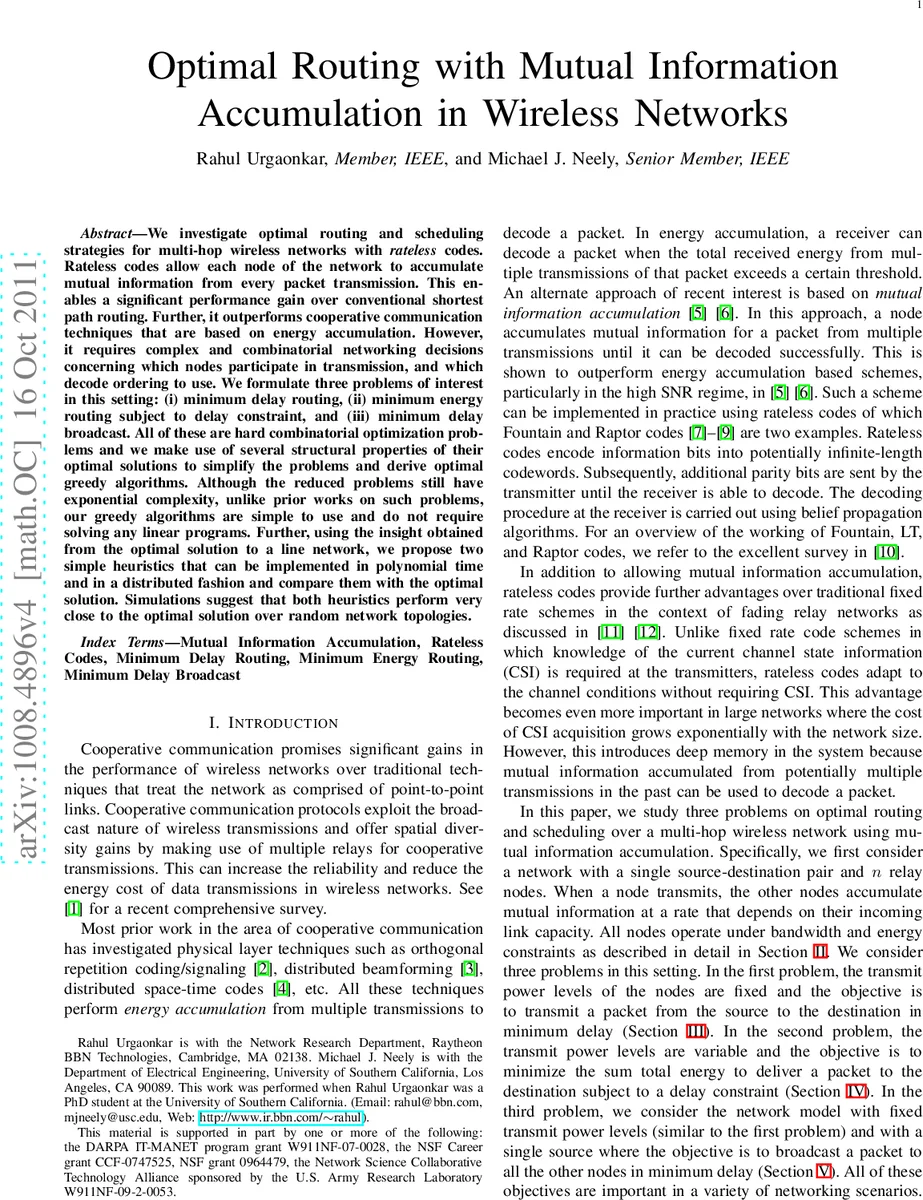 Optimal Routing with Mutual Information Accumulation in Wireless   Networks