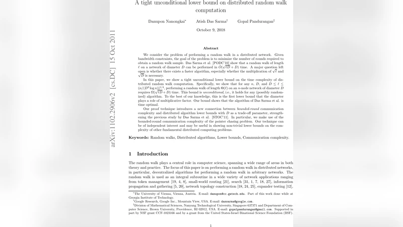 A Tight Lower Bound on Distributed Random Walk Computation