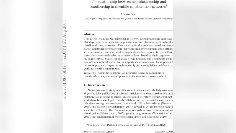 The relationship between acquaintanceship and coauthorship in scientific   collaboration networks