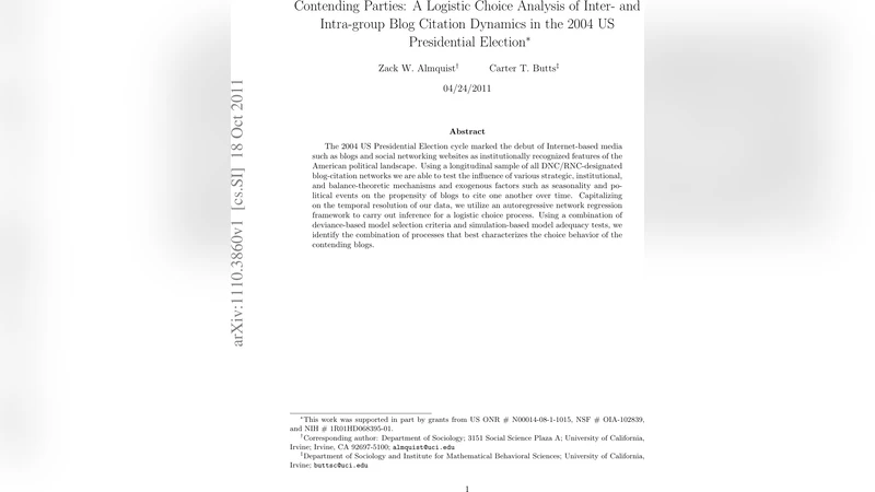 Contending Parties: A Logistic Choice Analysis of Inter- and Intra-group   Blog Citation Dynamics in the 2004 US Presidential Election